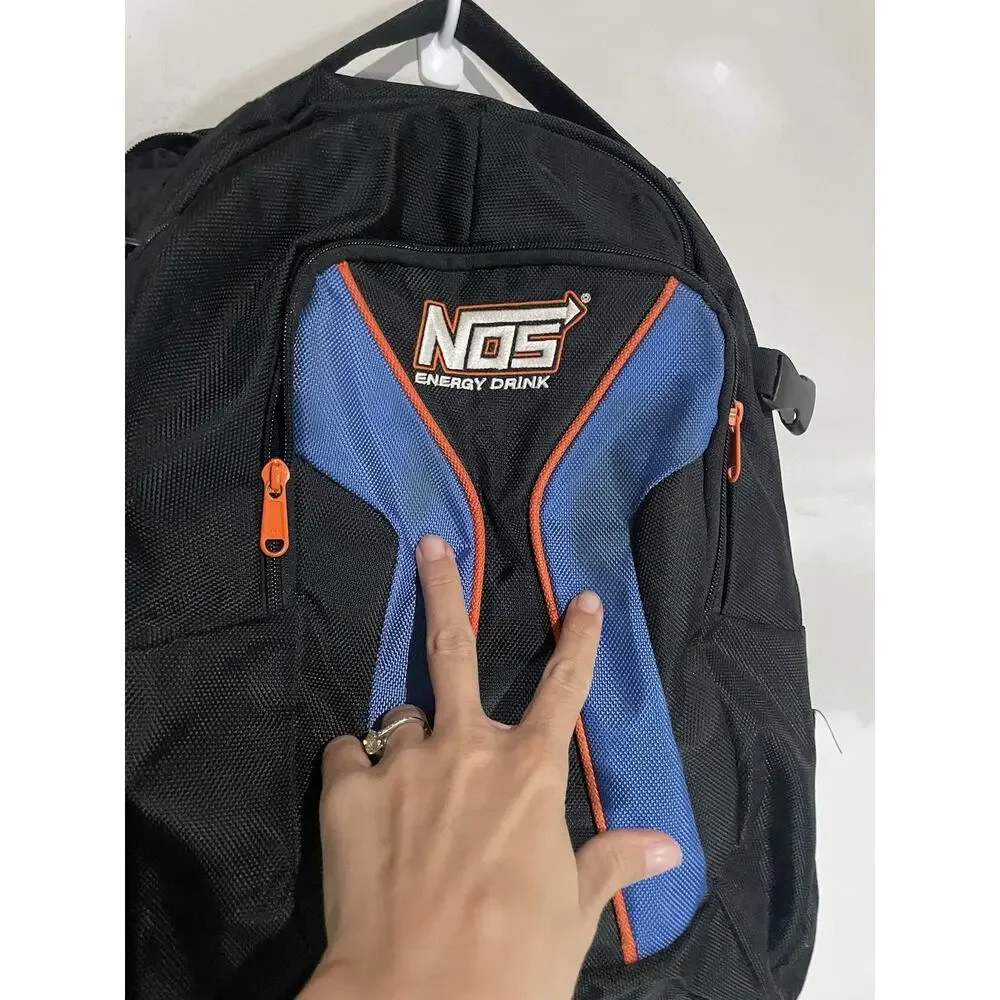NOS Energy Drink Black Backpack Embroidered Logo Work School Bag‎ Laptop Promo